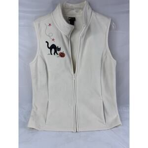 Holiday Editions Halloween Pumpkin Black Cat Fleece Vest Women’s Medium